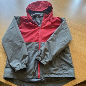 Eddie Bauer Jacket Kids Large 14-16 Gray Red Full Zip Lightweight Windbreaker